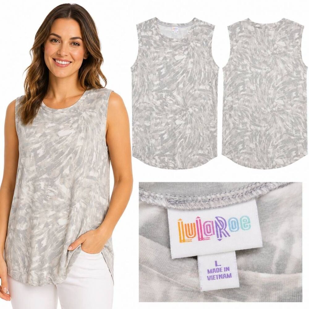 LuLaRoe Gray White Tie Dye Sleeveless Tunic L